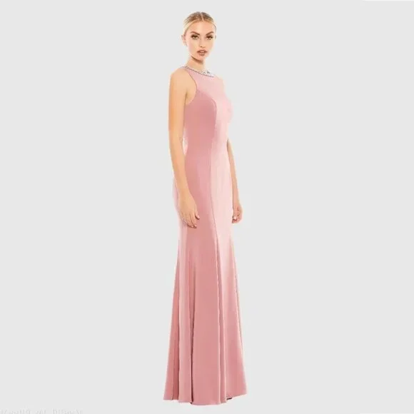 FLAW - NWT Mac Duggal Embellished Neck Trumpet Gown Rose Petal 12 #A0191 - Picture 4 of 13